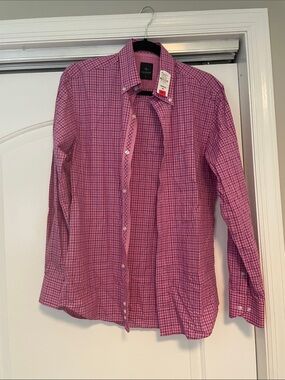 NWT! Tailorbyrd Men's Pink Checked Button-Down Shirttto